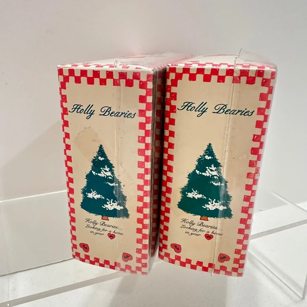 Kurt S Adler Holly Bearies Teddy Bear Christmas Ornaments Set of 2 Hearts Wreath